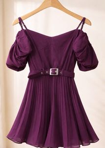 Elegant Purple Pleated Dress