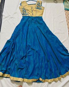 Elegant Blue &amp; Gold Embroidered Dress