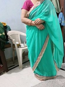 Party Wear Saree With Moti Lace.