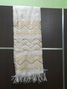 Elegant Dupatta-white Dupatta With Gold Bootie