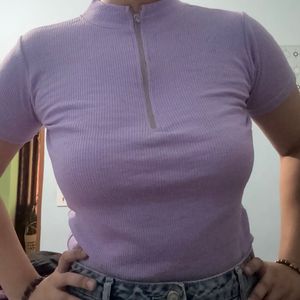 Purple Ribbed Zip Top