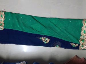 Designer Jorjet And Cross Fabric Half N Half Saree