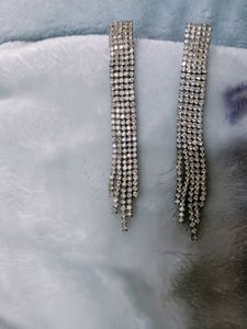 Sliver Rhinestone Crystal Long Tassel Earrings