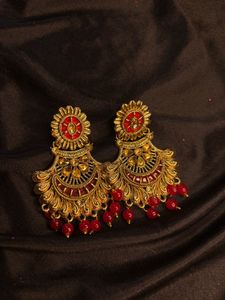 Elegant Gold & Red Earrings