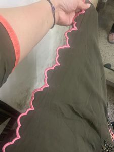 Brown Kurti With Cutdana Work.. Cutwork In Pink