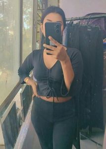 Black Crop Top &amp; Flare Pants Set