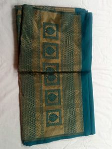 Beautiful Blue &amp;gold Zari Saree