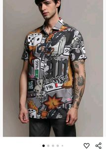 Graphic Print Short Sleeve Button-Up