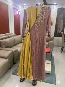 Mustard Brown A LINE INDO WESTERN OUTFITS