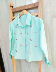 Light Green Embroidery Cotton Shirt Size-36-38