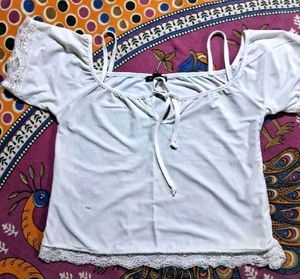 White Lace Trim Crop Top