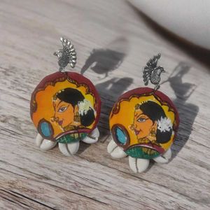 Hand Painted Fabric Jewelry Set With Earrings