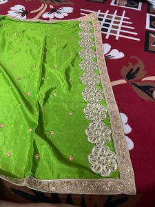 Elegant Lime Green Saree with Golden Embroidered B
