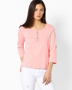 Pink T-shirt with Roll-Up Tabs