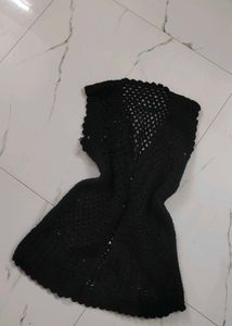 Handmade Sleeveless Black Knit Vest