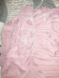 Women Peach-Coloured Self Design Blouson Top