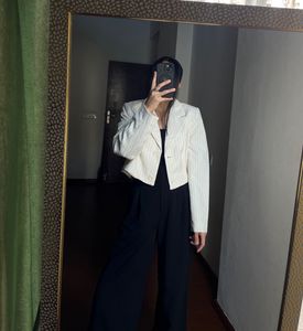 Creamish White Pinstripe Crop Blazer