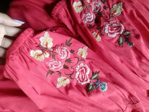 Red Orange Embroidered Bohemian Dress