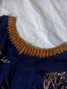 Navy Blue Dress with Heavy Neck Work