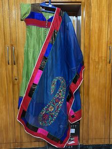 Parrot green silk blend Anarkali