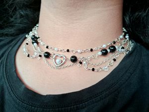 Aesthetic Cute Heart Double Layered Necklace🖤🤍✨️