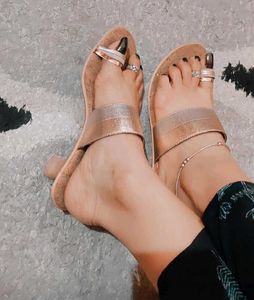Rose Gold Metallic Slide Sandals