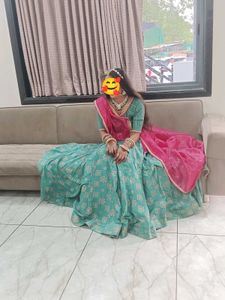 Elegant Teal &amp; Pink Indian Lehenga Set