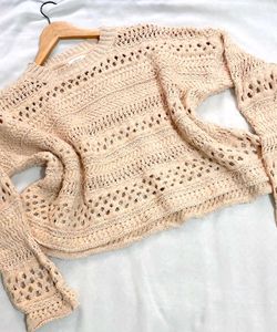 Boho Crochet Crop Knit Sweater A