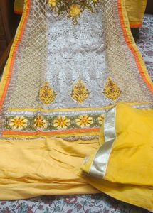 pakistani style embroidered Elegant Yellow Salwar