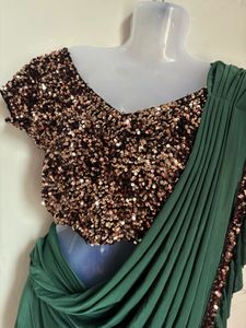 Emerald Green Sequin Sari Gown