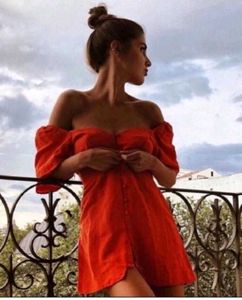 Zara Woman Orange Linen Flutter Sleeve Button Dres