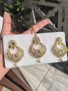 Golden Earrings with MaangTeeka