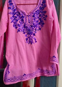 Pink Cotton Casual Kurti