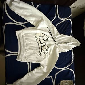 White Hoodie CROP with Graphic Print