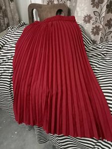 Maroon Pleated Midi Skirt