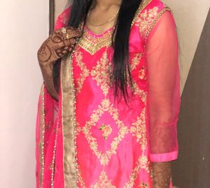 Pink &amp; Gold Embroidered Kurta