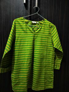 Cute Green Striped Short Kurti