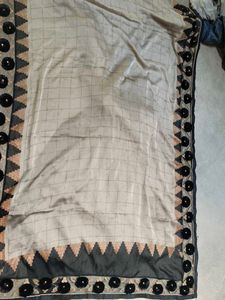 Elegant Grey &amp; Black Sari with Floral Detail