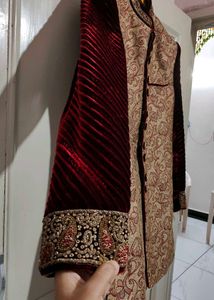 Maroon Velvet Sleeve Sherwani