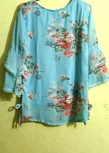 Floral Print Top with Ruffle Sleeves