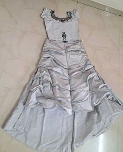 Elegant Silver Ruffle Gown