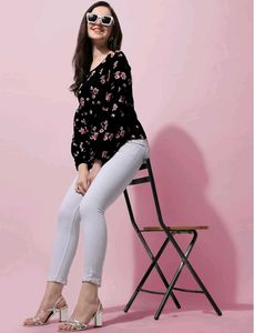 Floral Print Balloon Sleeve Top