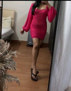 Hot Pink Ruched Mini Dress