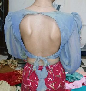 Blue Blouse with Open Back