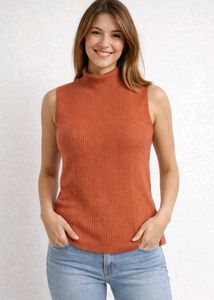 Rust Ribbed Sleeveless High-Neck Top | Like New