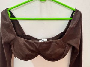 Brown Long Sleeve Crop Top by Princess poly