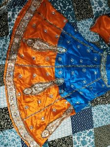 Orange & Blue Lehenga Choli