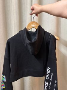 Black Printed Side Zipper Hoodie