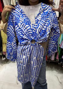 Blue &amp; White Cutout Dress