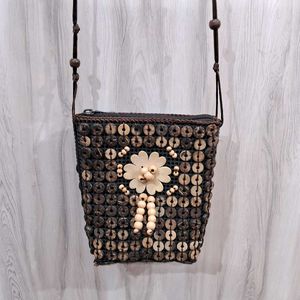 Brown Beaded Slingbag